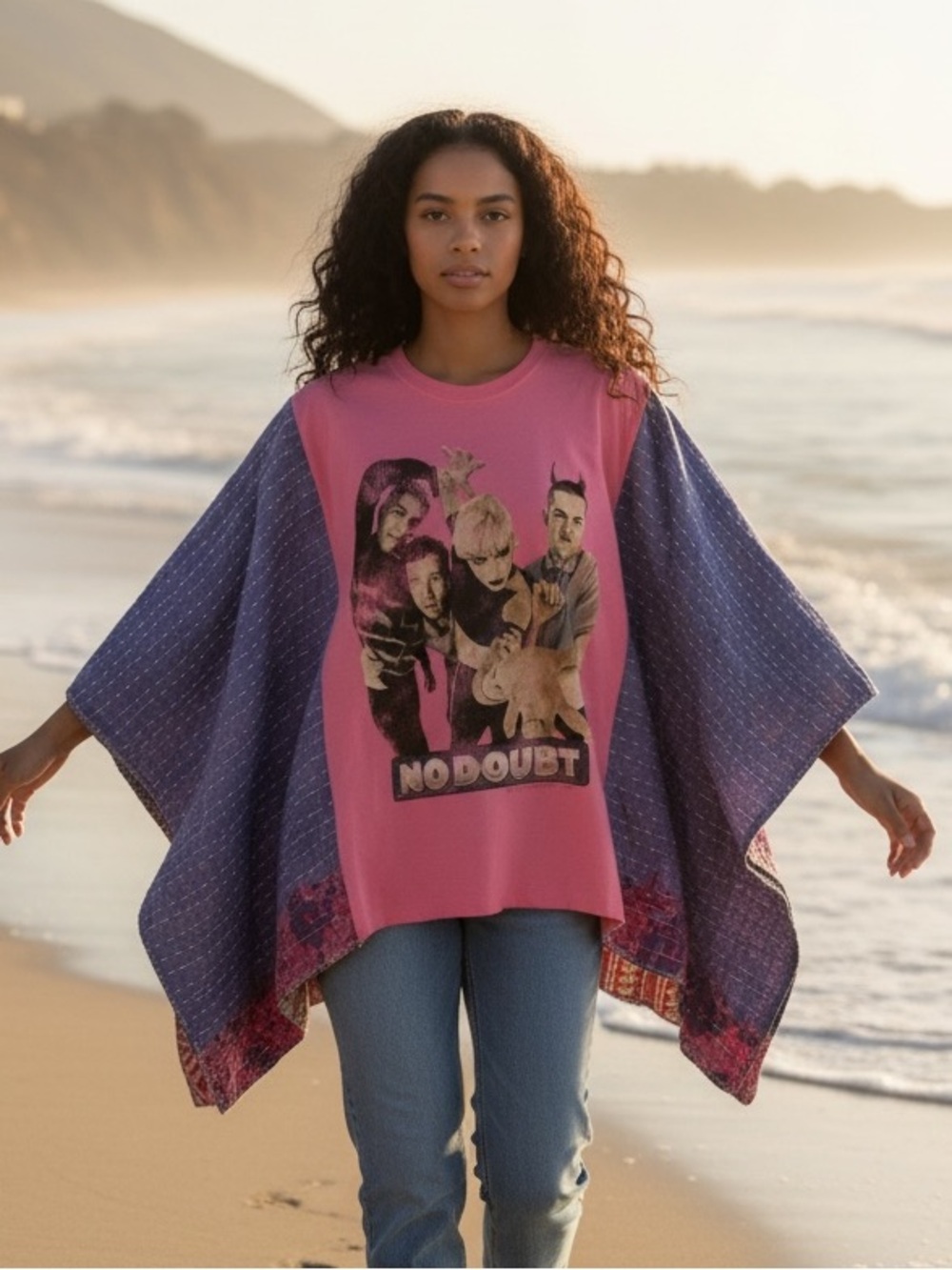 NO DOUBT Reworked Band Tee Poncho Style Boho  Oversized Granny D Original OS